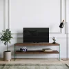 Meuble TV en bois brun et verre - 2 niveaux LHASA