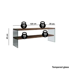 Meuble TV en bois brun et verre - 2 niveaux LHASA