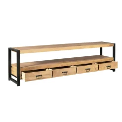 Meuble TV en bois clair et métal noir 4 tiroirs MILORA