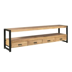 Meuble TV en bois clair et métal noir 4 tiroirs MILORA