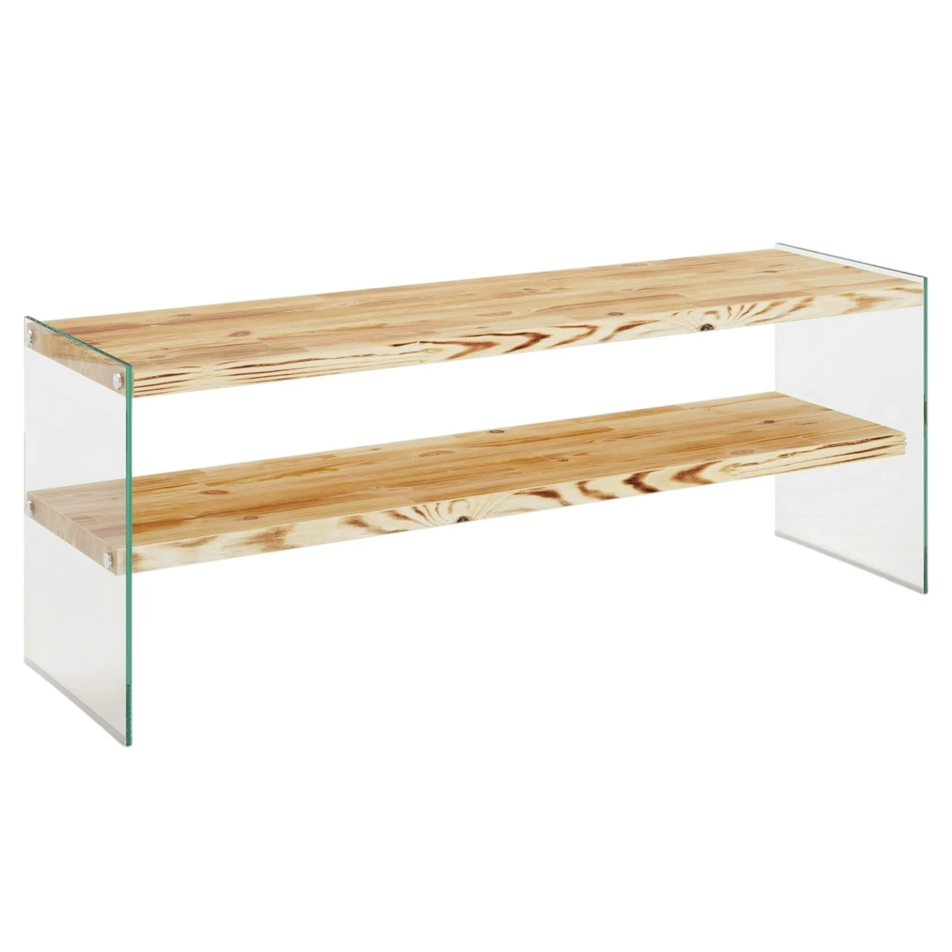 Meuble TV en bois clair et verre - 2 niveaux LHASA