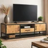 Meuble TV en bois clair 2 portes 1 tiroir 180 cm RIVANO