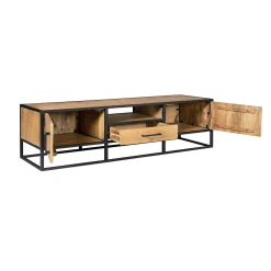 Meuble TV en bois clair 2 portes 1 tiroir 180 cm RIVANO