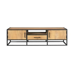 Meuble TV en bois clair 2 portes 1 tiroir 180 cm RIVANO
