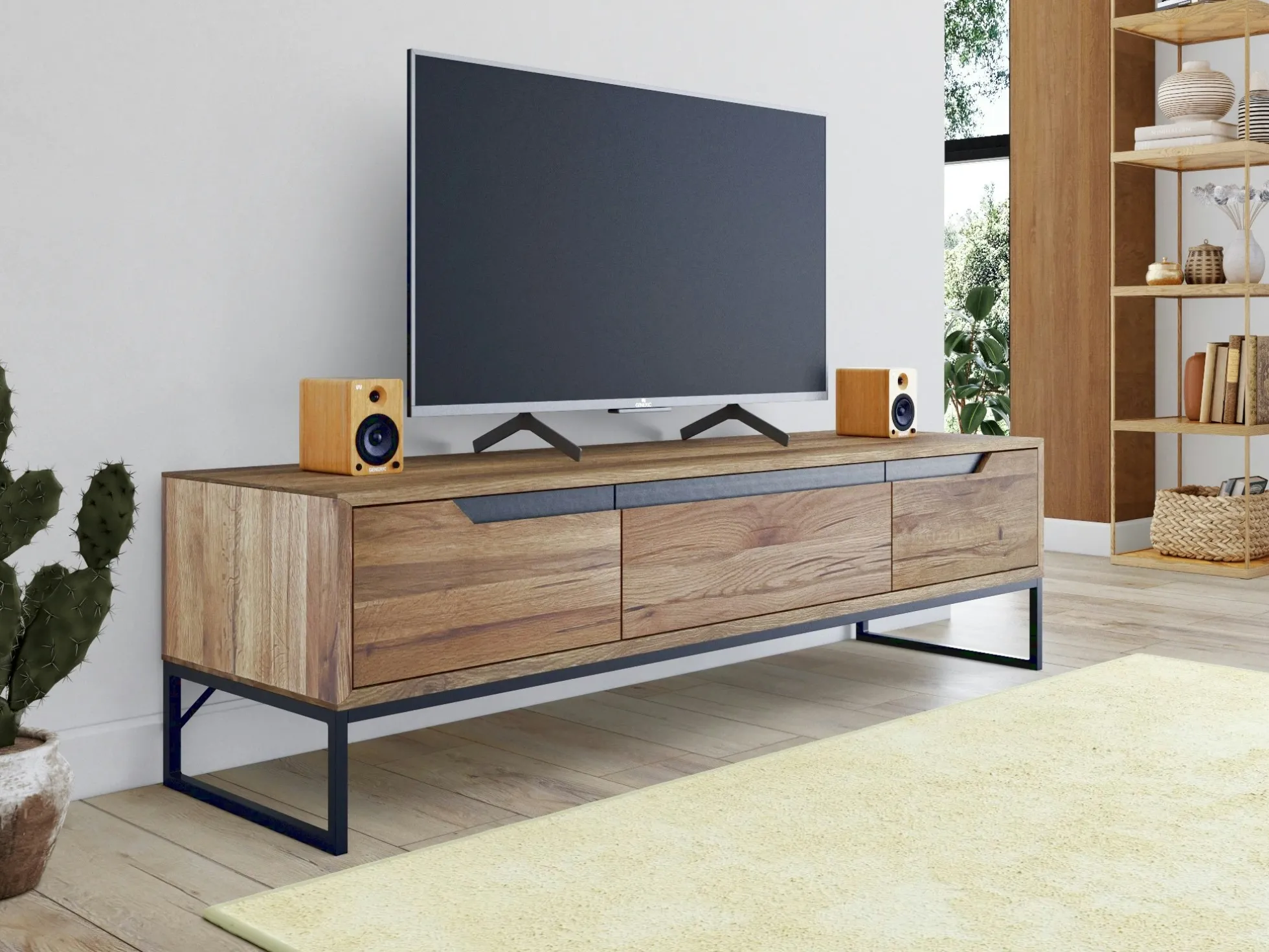 Meuble tv en bois de chêne huilé PALERME