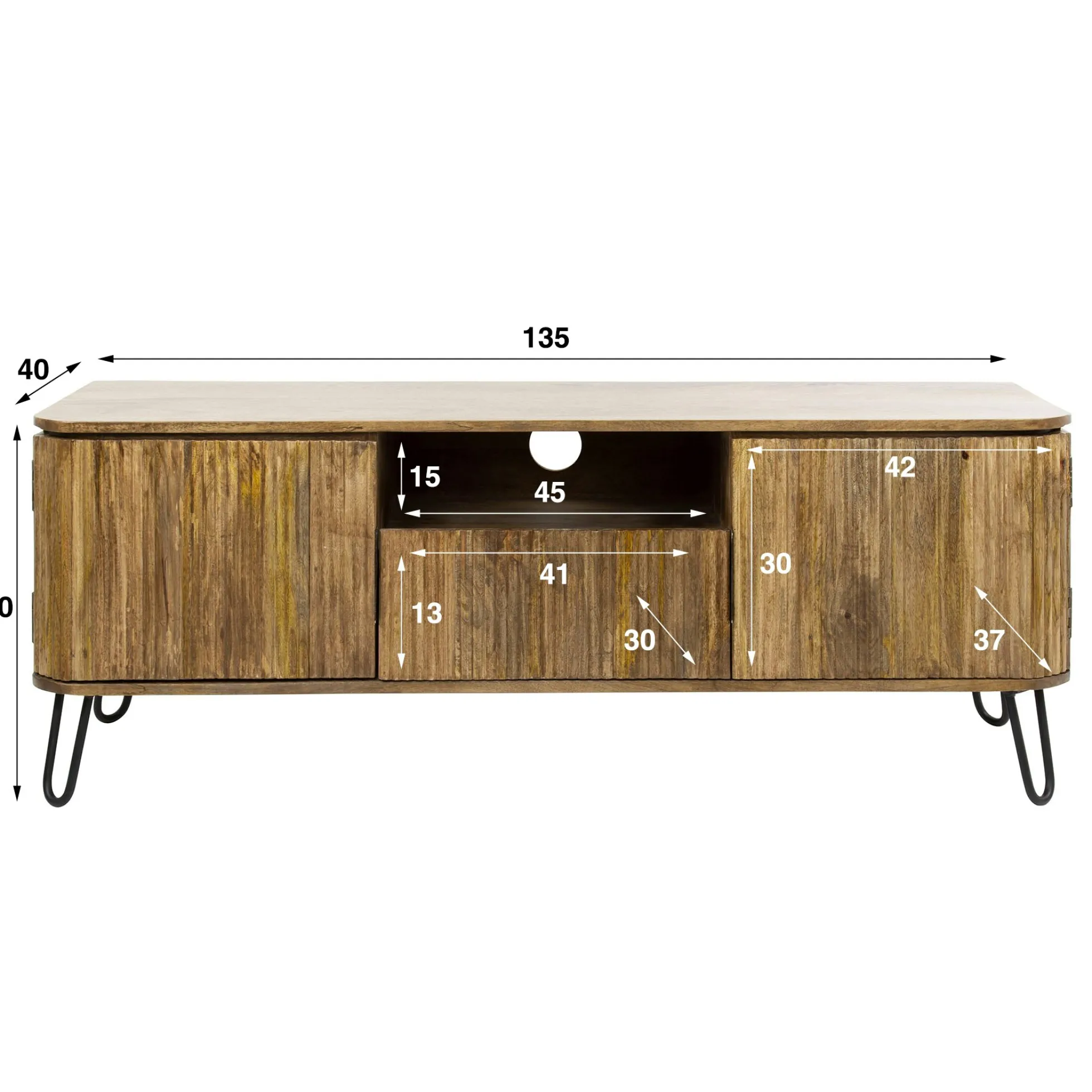 Meuble TV en bois de manguier motif baguette DELHI