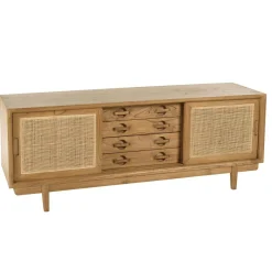 Meuble TV en bois de mindi et rotin naturel TIVARO