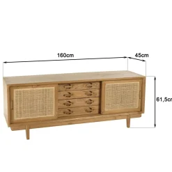 Meuble TV en bois de mindi et rotin naturel TIVARO