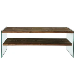 Meuble TV en bois marron et verre - 2 niveaux LHASA