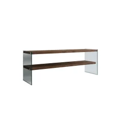 Meuble TV en bois marron et verre - 2 niveaux LHASA