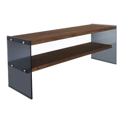 Meuble TV en bois marron et verre fumé - 2 niveaux LHASA