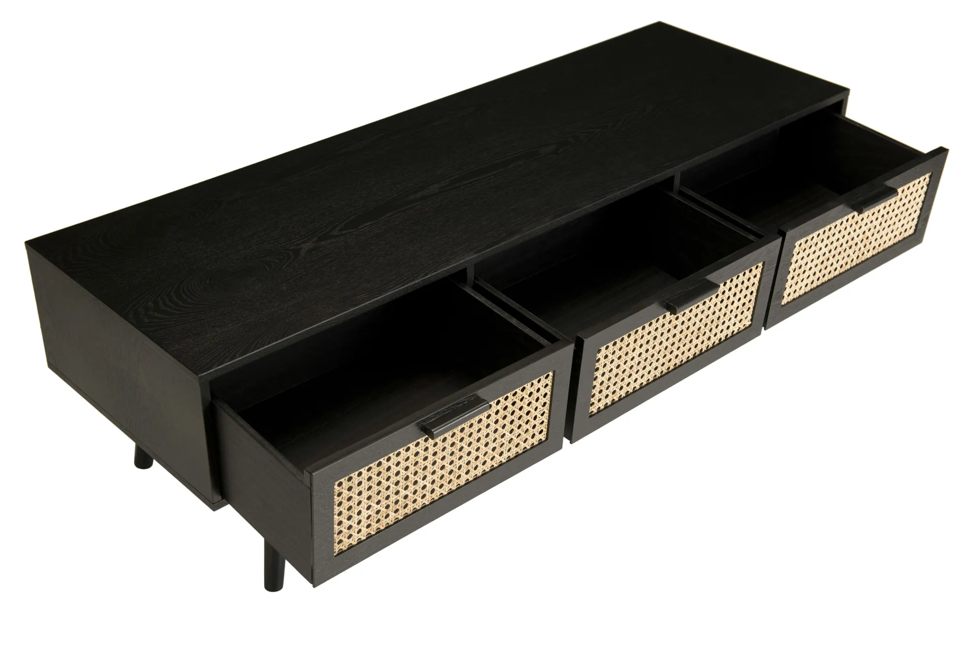 Meuble TV en bois noir avec cannage PALMA 2