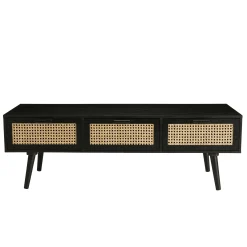 Meuble TV en bois noir avec cannage PALMA 2