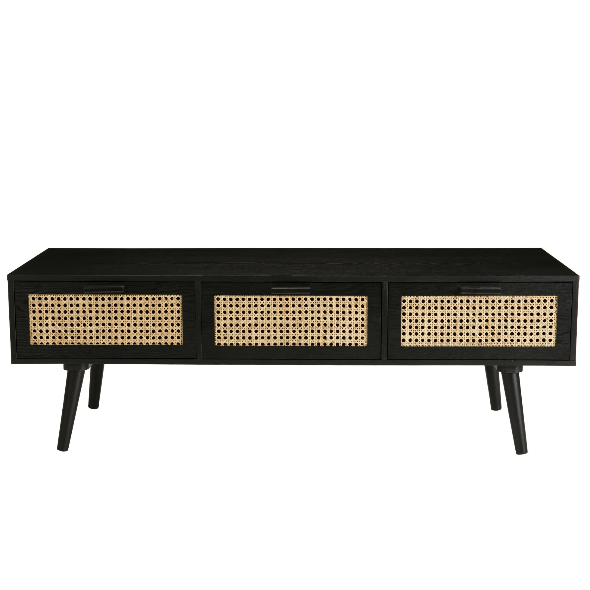 Meuble TV en bois noir avec cannage PALMA 2