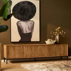 Meuble TV en bois 4 portes rainurées 210 cm CORTINA