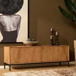 Meuble TV en bois 4 portes rainurées 165 cm CORTINA