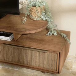 Meuble TV extensible et modulable en teck recyclé 2 tiroirs SWING