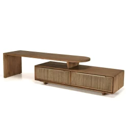 Meuble TV extensible et modulable en teck recyclé 2 tiroirs SWING