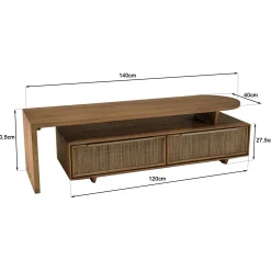 Meuble TV extensible et modulable en teck recyclé 2 tiroirs SWING