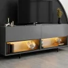 Meuble TV gris foncé 2 portes 2 niches LED à télécommande AURA