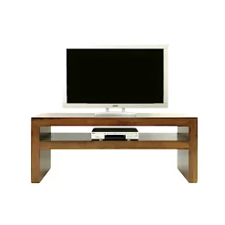 Meuble TV Hévéa double plateaux 120x50x60cm OLGA