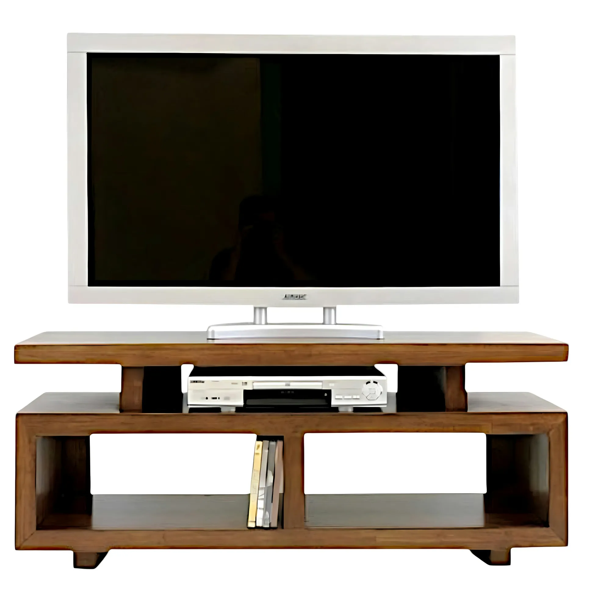 Meuble TV hévéa 2 niches 120cm HELENA