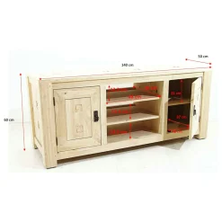 Meuble TV hévéa 2 portes 140cm TESSA