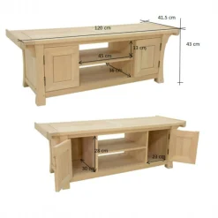Meuble TV Hévéa 2 portes, 2 niches 120x41,5x43cm MAORI