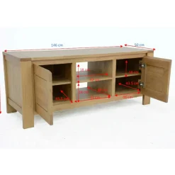 Meuble TV Hévéa 2 portes, 2 niches 146x50x60cm OLGA