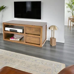 Meuble TV hévéa 2 tiroirs 90cm OLGA