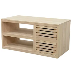 Meuble TV Hévéa 2 tiroirs façade Persienne, 2 niches 90x45x45cm NEW ORLEANS