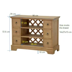 Meuble TV Hévéa 6 tiroirs, 3 niches, fond ajouré effet croisé 98x39x72.6cm MAORI