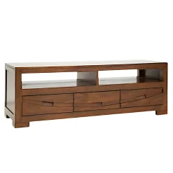 Meuble TV Hévéa 3 tiroirs, 2 niches 130x45x45cm NIAGARA