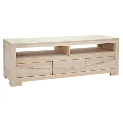 Meuble TV Hévéa 3 tiroirs, 2 niches 130x45x45cm NIAGARA