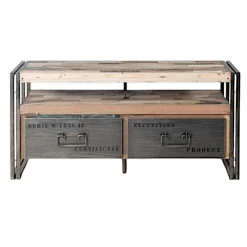 Meuble TV industriel 2 tiroirs CARAVELLE