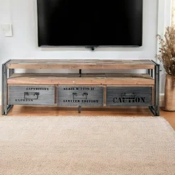 Meuble TV industriel 3 tiroirs CARAVELLE