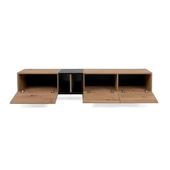 Meuble TV moderne 3 abattants 1 niche décor bois et noir ALVA