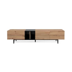 Meuble TV moderne 3 abattants 1 niche décor bois et noir ALVA