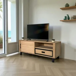 Meuble TV moderne avec rangement - bois clair chêne GRADO