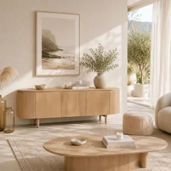 Meuble TV moderne en chêne clair 3 portes LOREN