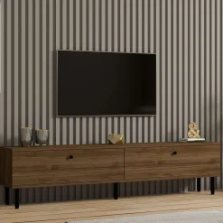 Meuble TV moderne 2 portes effet bois foncé JENA