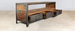 Meuble TV métal bois recyclé 3 tiroirs CARAVELLE