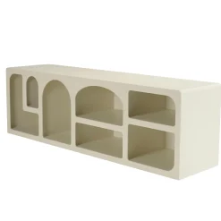 Meuble TV 7 niches 160x40cm en bois peint couleur beige NELIA