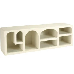 Meuble TV 7 niches 160x40cm en bois peint couleur beige NELIA