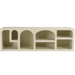 Meuble TV 7 niches 160x40cm en bois peint couleur beige NELIA
