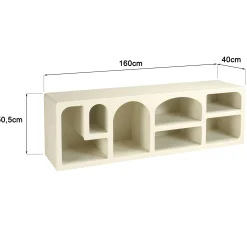 Meuble TV 7 niches 160x40cm en bois peint couleur beige NELIA