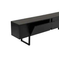 Meuble TV noir avec rangement - effet bois, pieds noirs JENA