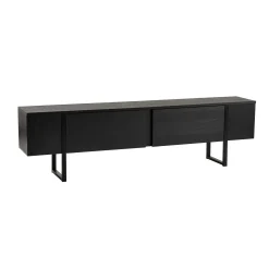 Meuble TV noir avec rangement - effet bois, pieds noirs JENA