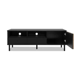 Meuble TV noir décor bois 1 porte 2 tiroirs NOREN