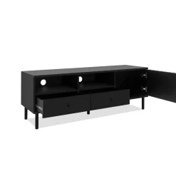 Meuble TV noir décor bois 1 porte 2 tiroirs NOREN